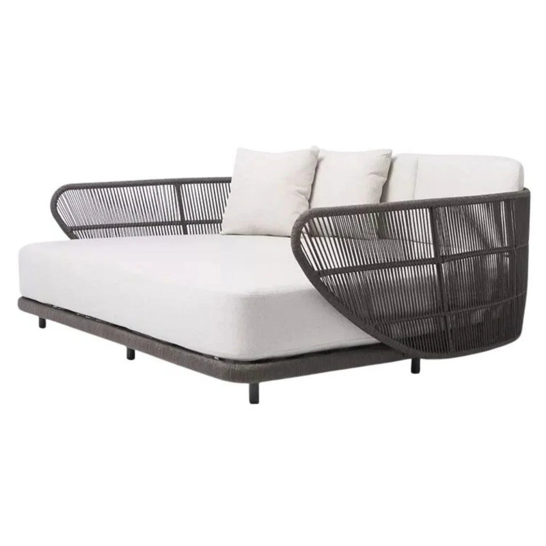Faustina Outdoor Grey Rope Patio Daybed With Off-White Cushion