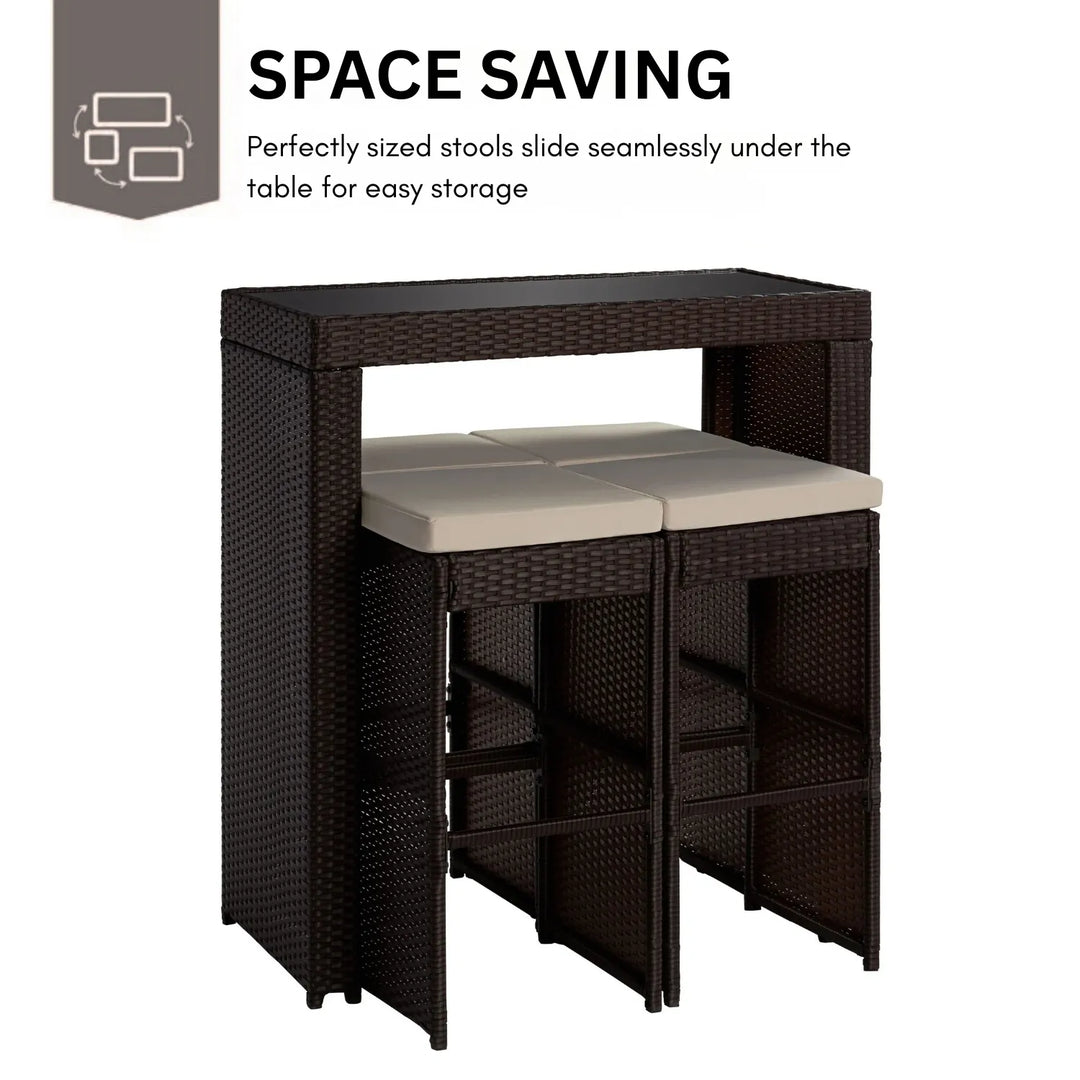 Xia 5-Piece Outdoor Rattan Wicker Bar Set with Glass Top Table