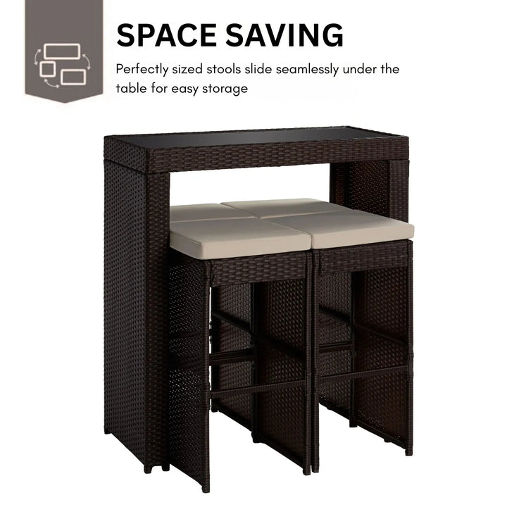 Xia 5-Piece Outdoor Rattan Wicker Bar Set with Glass Top Table