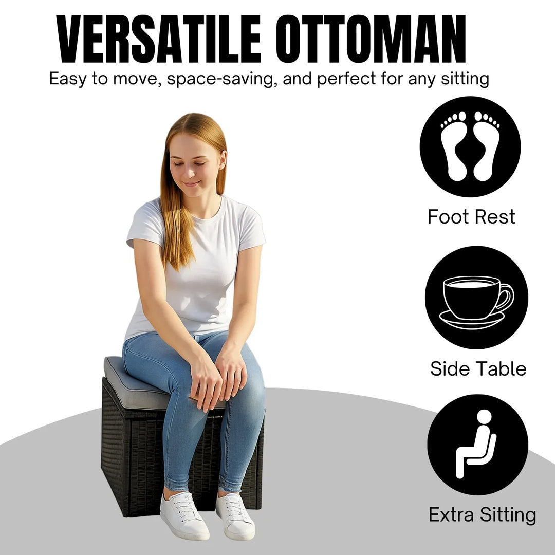 Paulina 6-Piece All-Weather Wicker Patio Furniture Set (Black/Grey)