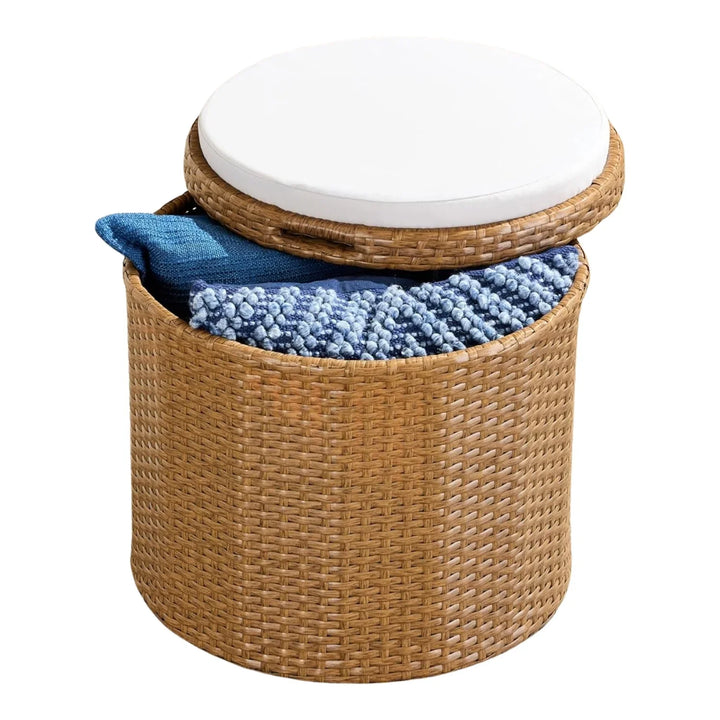 Round Wicker Ottoman for Patio & Backyard
