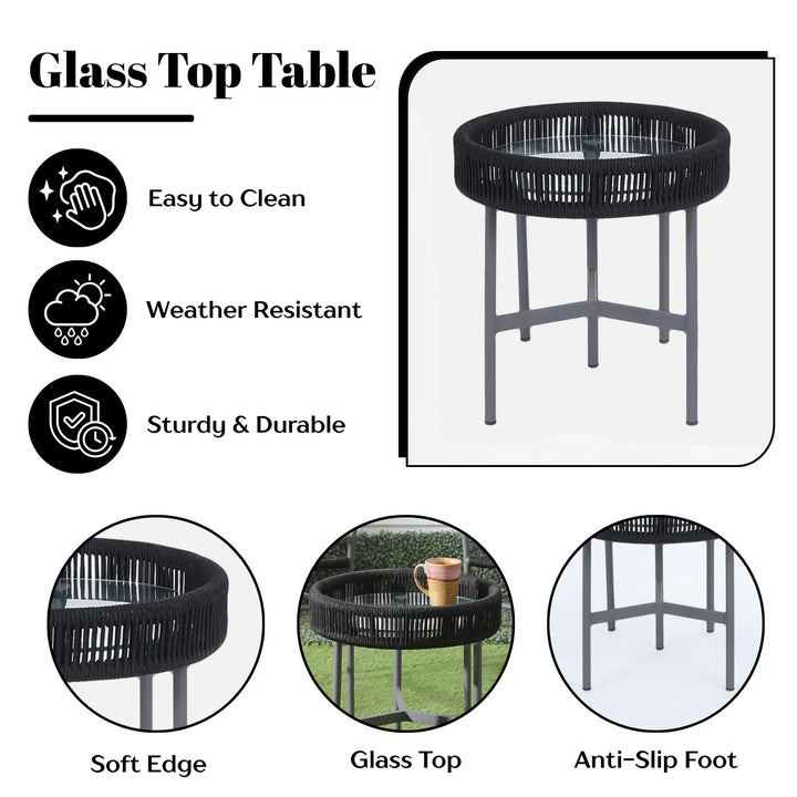 Magdalena 3-Piece Grey Rope Outdoor Patio Set