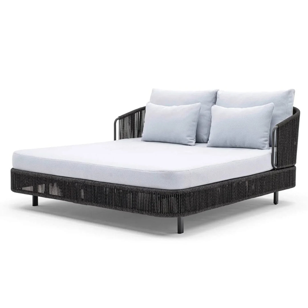 Elvira Outdoor Grey Rope Patio Daybed with Comfortable White Cushion