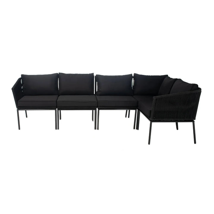 Rasha Outdoor Black Rope L-Shape All Weather Sectional Sofa Set