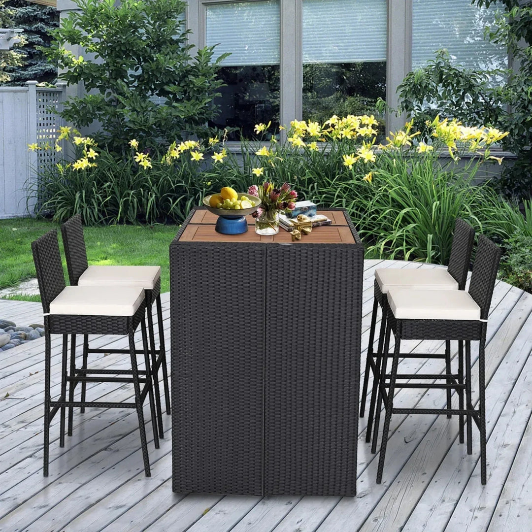 Addison 5-Piece Outdoor Rattan Wicker Bar Set with Wooden Top Table