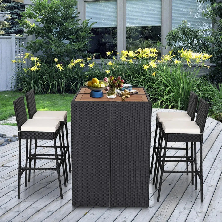 Addison 5-Piece Outdoor Rattan Wicker Bar Set with Wooden Top Table