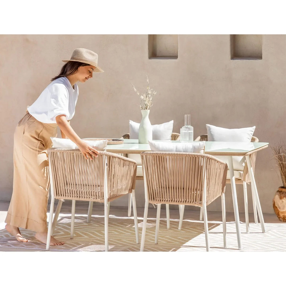 Alejandra 5-Piece Outdoor Patio Dining Set With Rattan Chairs & Glass-Top Table