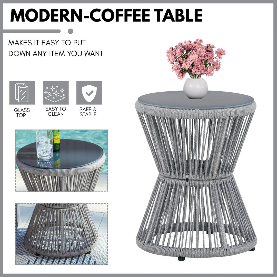 Chhaya Outdoor 3 Piece Rope Patio Sofa Set (Grey)