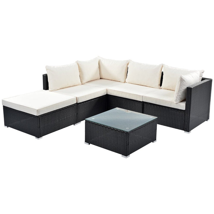 Ollie Outdoor Patio Sofa Set 4 Seater and 1 Table With 1 Ottoman Set (Black + Cream)