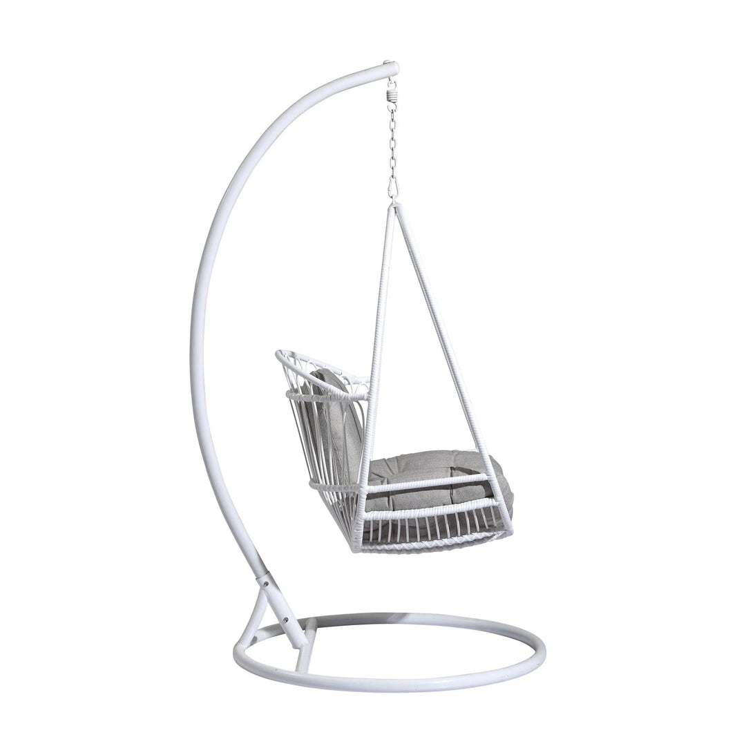 Olivia Single Seater Hanging Swing With Stand For Balcony Garden (White) Swings