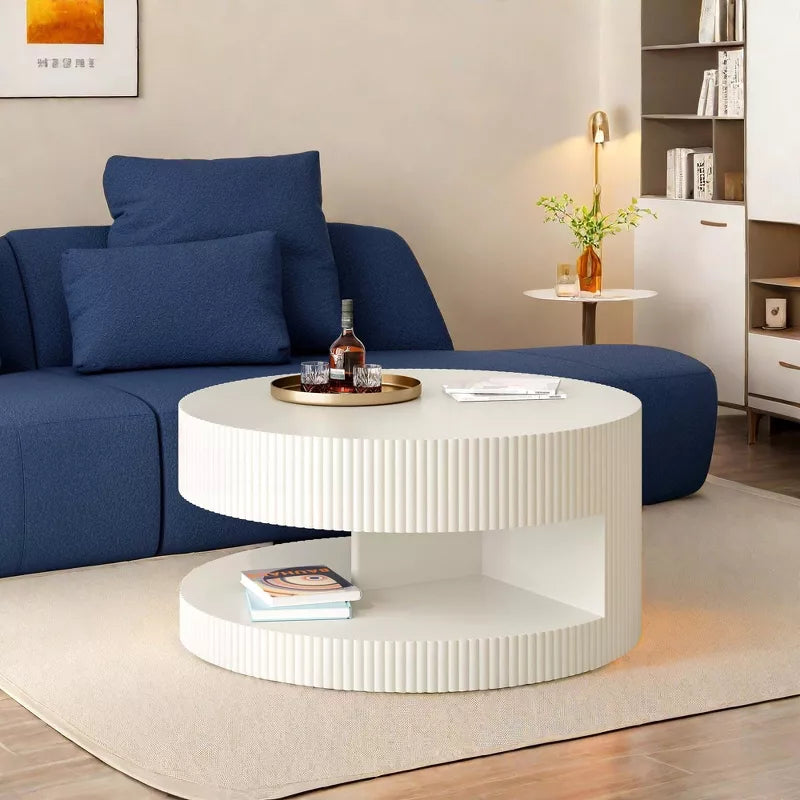 Avrora MDF White Coffee Table for Living Room | Grooving Pattern | Open Storage