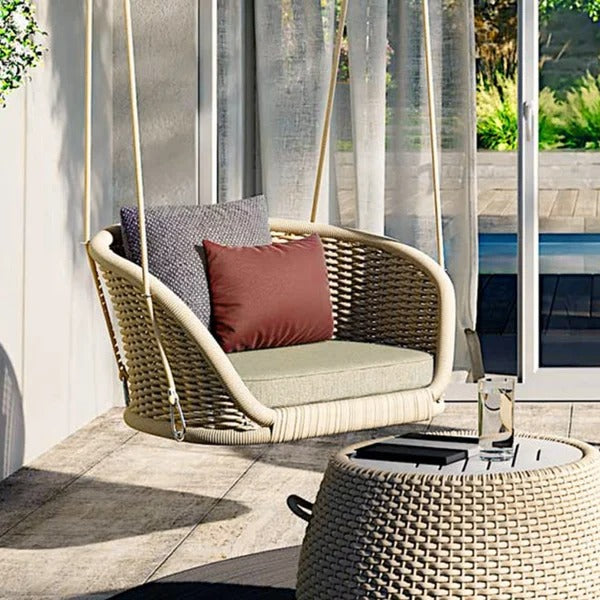 Noxe Single Seater Hanging Swing Without Stand For Balcony Garden Swing (Cream) Braided & Rope - Swings