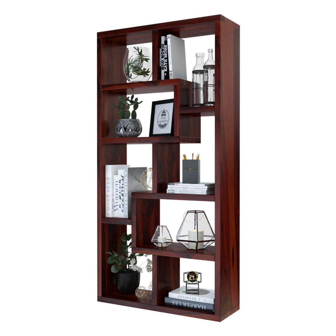 Nismaaya Adli Contemporary Open Shelf Solid Wood Geometric Bookcase