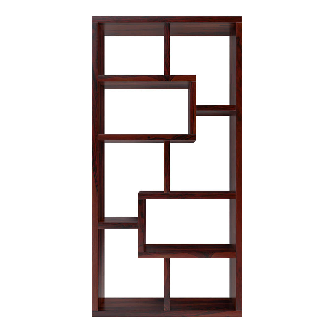 Nismaaya Adli Contemporary Open Shelf Solid Wood Geometric Bookcase