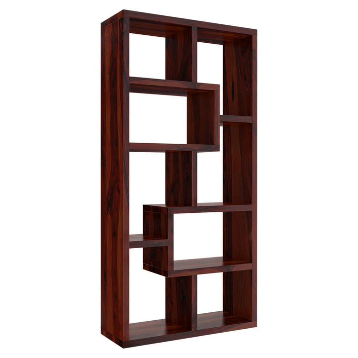 Nismaaya Adli Contemporary Open Shelf Solid Wood Geometric Bookcase
