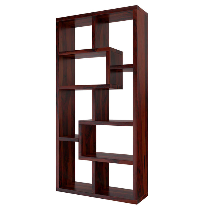 Nismaaya Adli Contemporary Open Shelf Solid Wood Geometric Bookcase