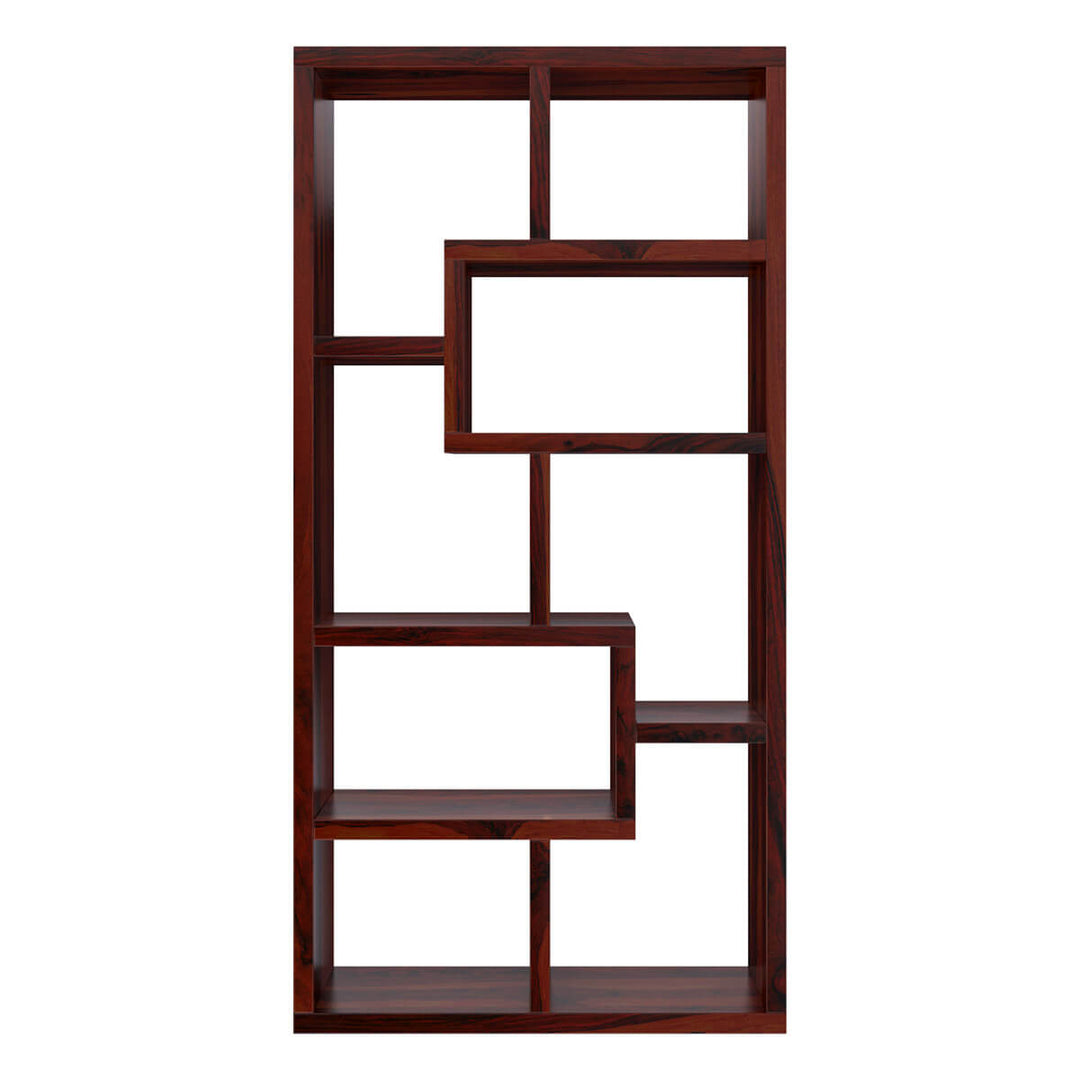 Nismaaya Adli Contemporary Open Shelf Solid Wood Geometric Bookcase