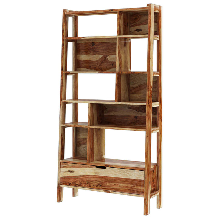 Nismaaya Admassu Solid Wood Open Shelf Leaning Ladder Bookcase with Drawer