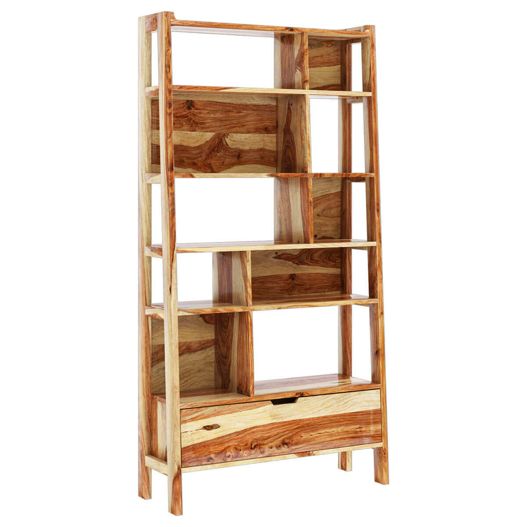 Nismaaya Admassu Solid Wood Open Shelf Leaning Ladder Bookcase with Drawer