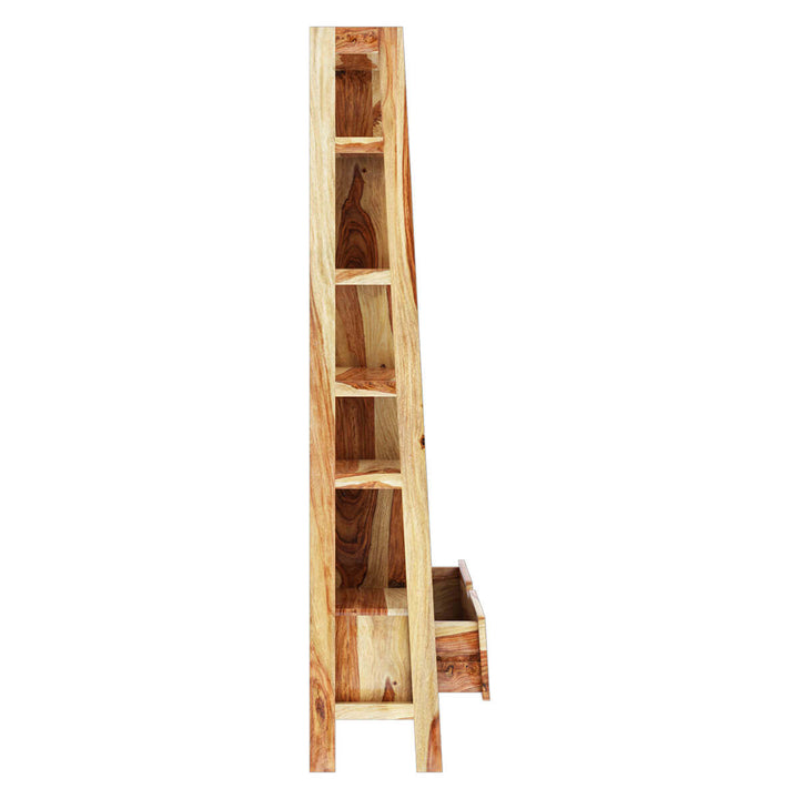 Nismaaya Admassu Solid Wood Open Shelf Leaning Ladder Bookcase with Drawer