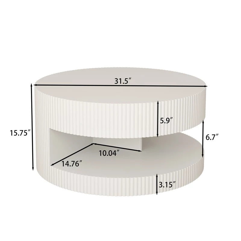 Avrora MDF White Coffee Table for Living Room | Grooving Pattern | Open Storage