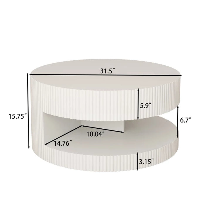 Avrora MDF White Coffee Table for Living Room | Grooving Pattern | Open Storage