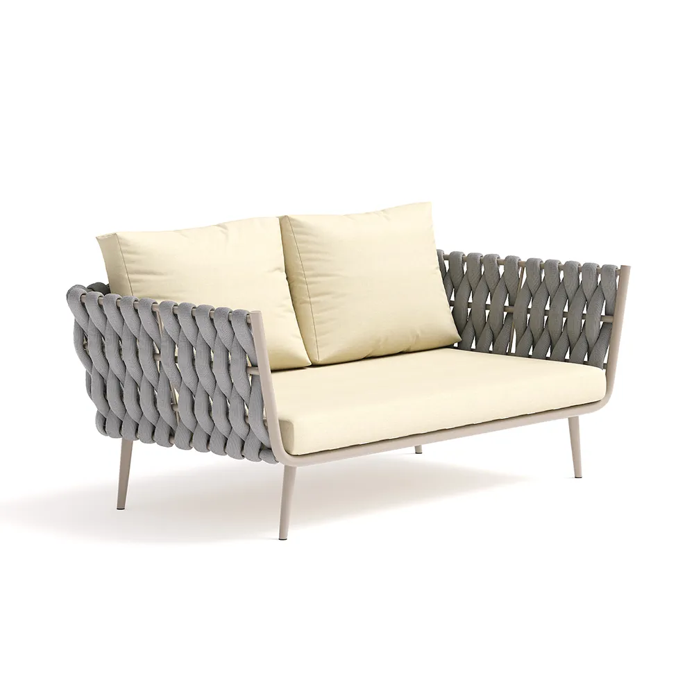 Bifrox Outdoor Garden Balcony Sofa Set 2 Seater, 2 Single seater and 1 Center Table  Set, Braid & Rope (Beige + Grey)