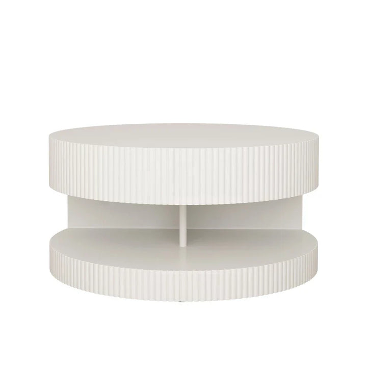 Avrora MDF White Coffee Table for Living Room | Grooving Pattern | Open Storage