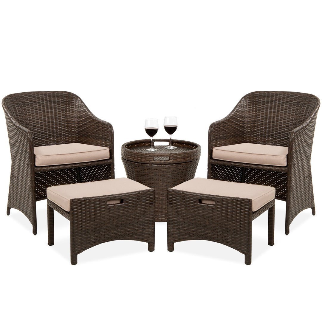 Arokya Outdoor Patio Seating Set 2 Chairs 2 Ottoman and Table Set (Brown)