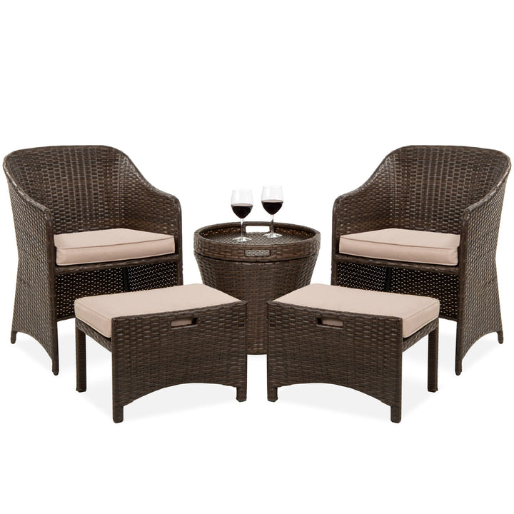 Arokya Outdoor Patio Seating Set 2 Chairs 2 Ottoman and Table Set (Brown)