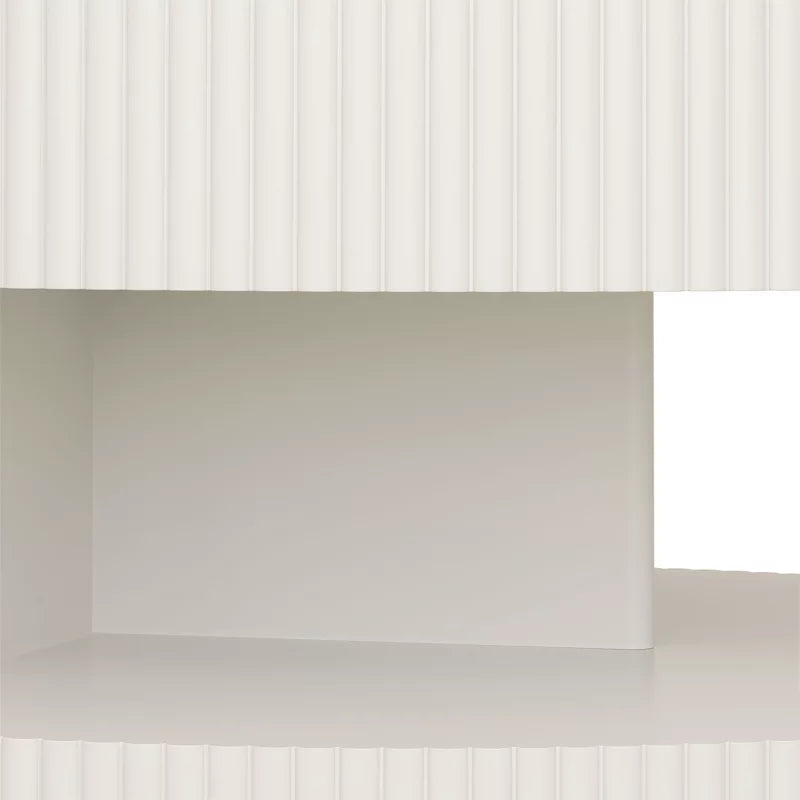 Avrora MDF White Coffee Table for Living Room | Grooving Pattern | Open Storage