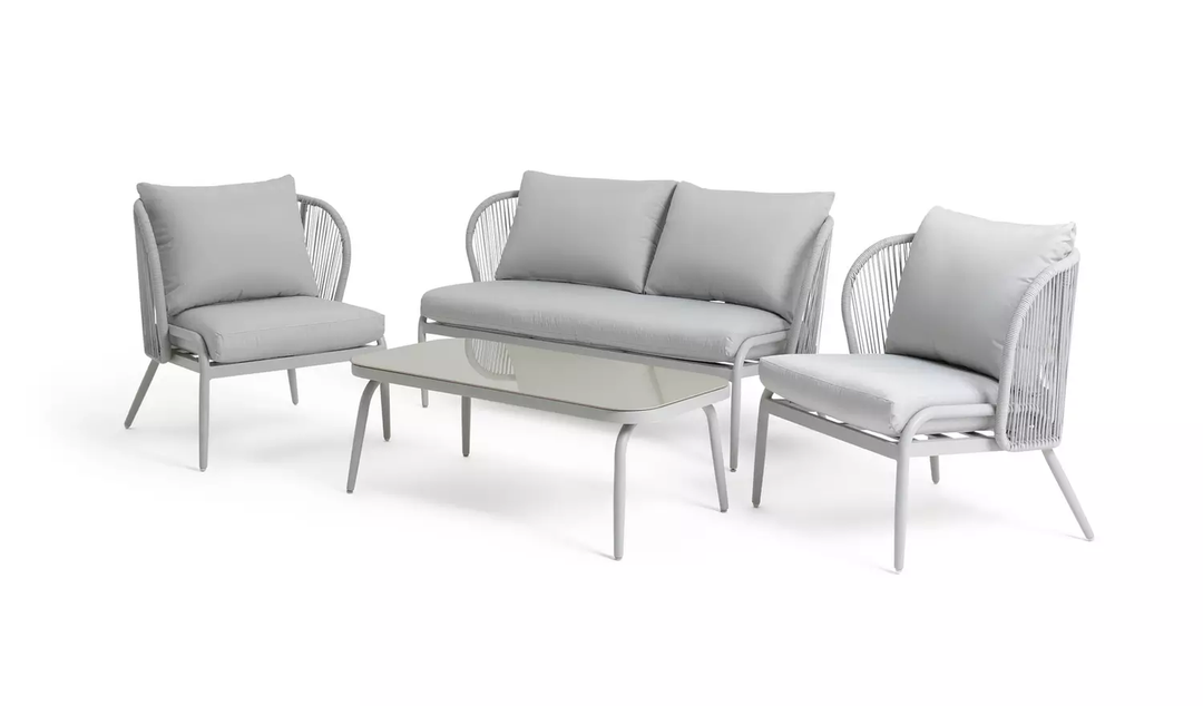 KESO Outdoor Sofa Set 2 Seater , 2 Single seater and 1 Center Table Set (Light Silver) Braided & Rope