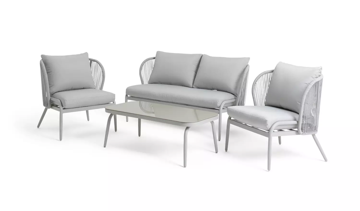 KESO Outdoor Sofa Set 2 Seater , 2 Single seater and 1 Center Table Set (Light Silver) Braided & Rope