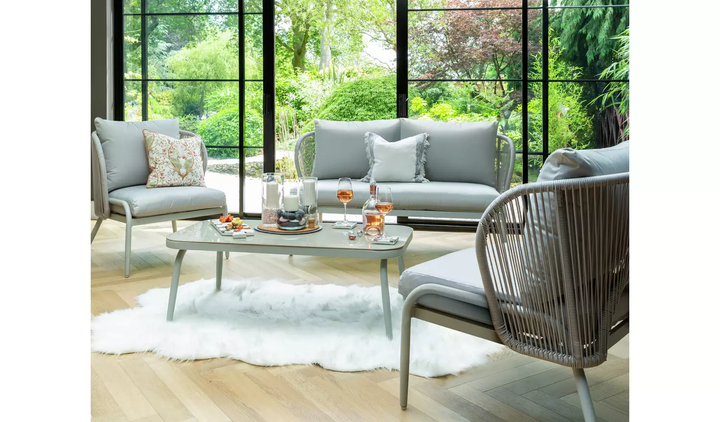 KESO Outdoor Sofa Set 2 Seater , 2 Single seater and 1 Center Table Set (Light Silver) Braided & Rope