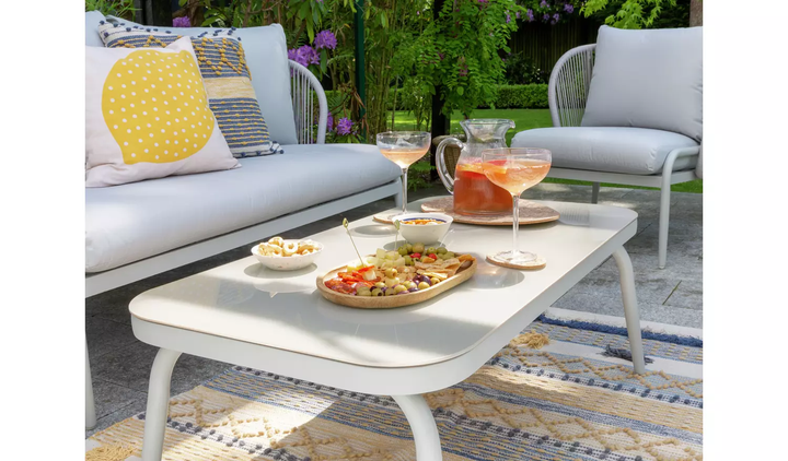 KESO Outdoor Sofa Set 2 Seater , 2 Single seater and 1 Center Table Set (Light Silver) Braided & Rope