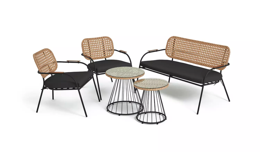 Meta Outdoor Garden Balcony Sofa Set 2 Seater , 2 Single seater , 1 side table and 1 Center Table  Set (Honey + Grey)