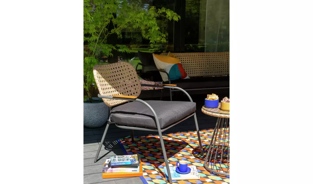 Meta Outdoor Garden Balcony Sofa Set 2 Seater , 2 Single seater , 1 side table and 1 Center Table  Set (Honey + Grey)