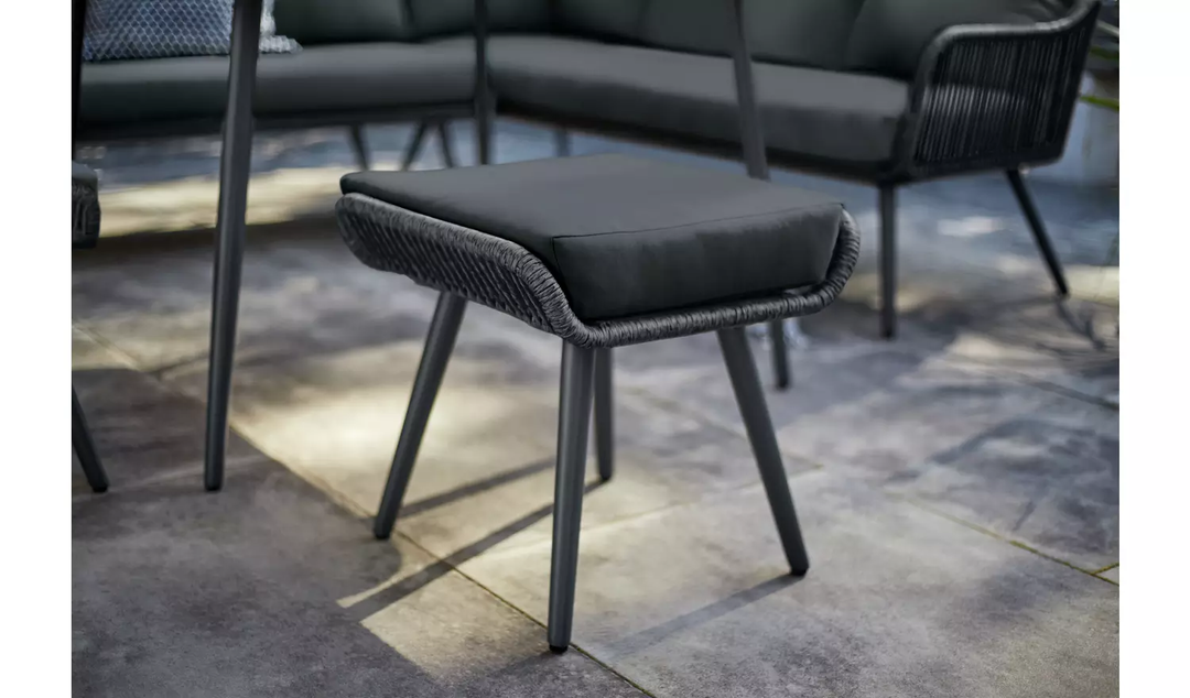 RETO Outdoor Sofa Set 5 Seater , 2 ottoman and 1 Center Table Set (Black) Braided & Rope