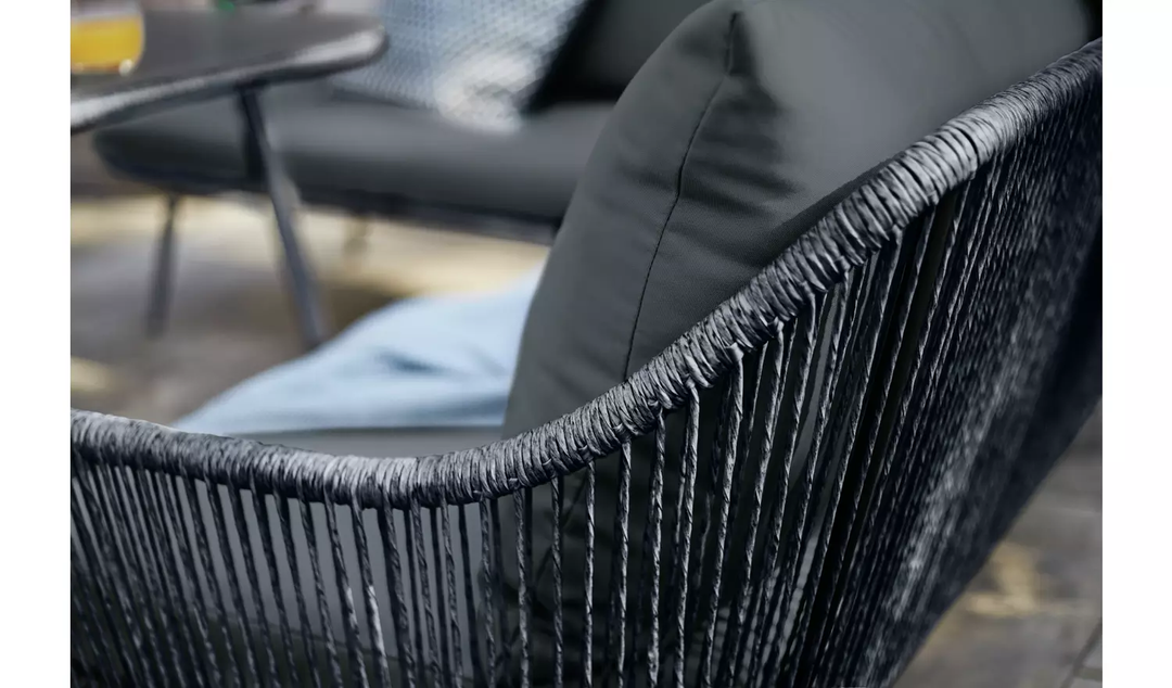 RETO Outdoor Sofa Set 5 Seater , 2 ottoman and 1 Center Table Set (Black) Braided & Rope