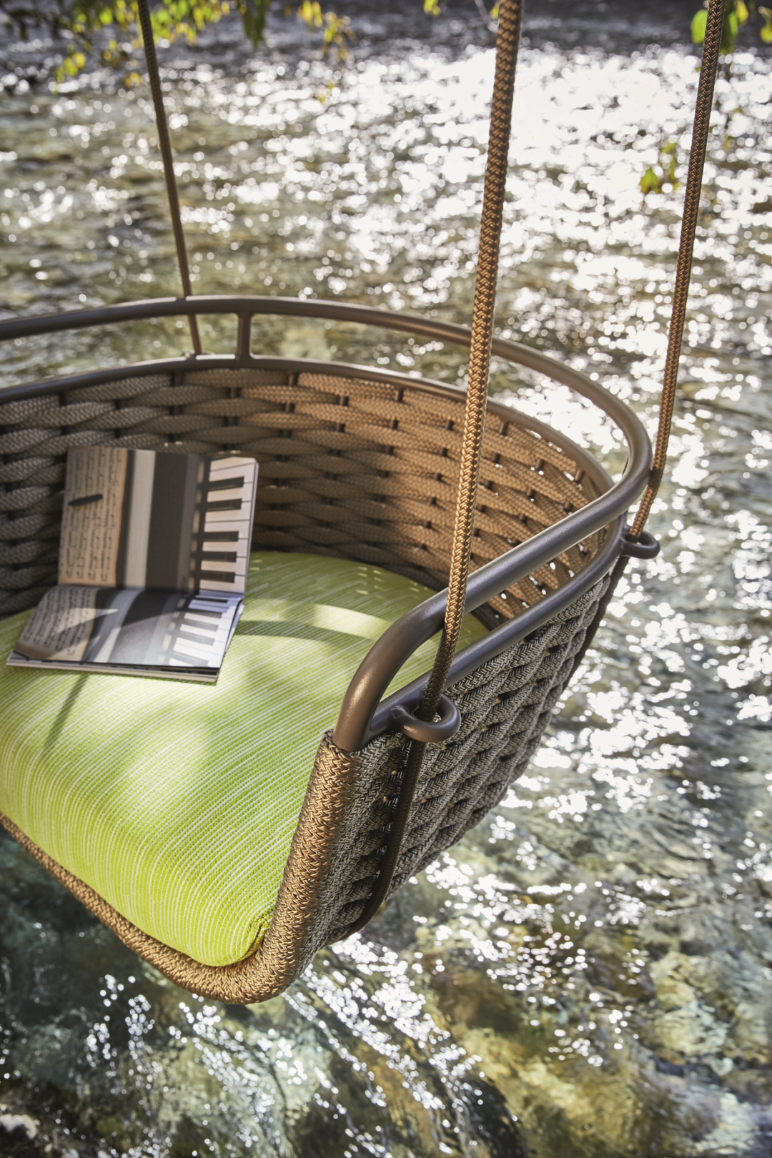 Greco Single Seater Hanging Swing Without Stand For Balcony , Garden Swing (Brown) Braided & Rope