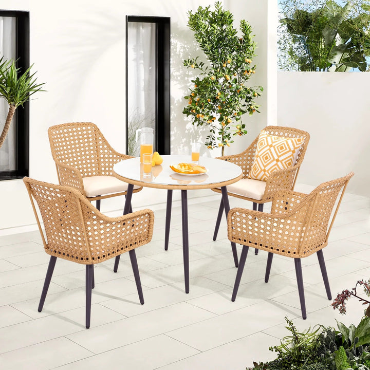 Nano Outdoor Patio Seating Set 4 Chairs and 1 Table Set (Tan)