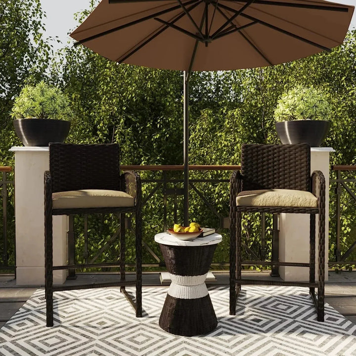 Zenobia Outdoor Rattan Wicker 2-Piece Bar Chairs