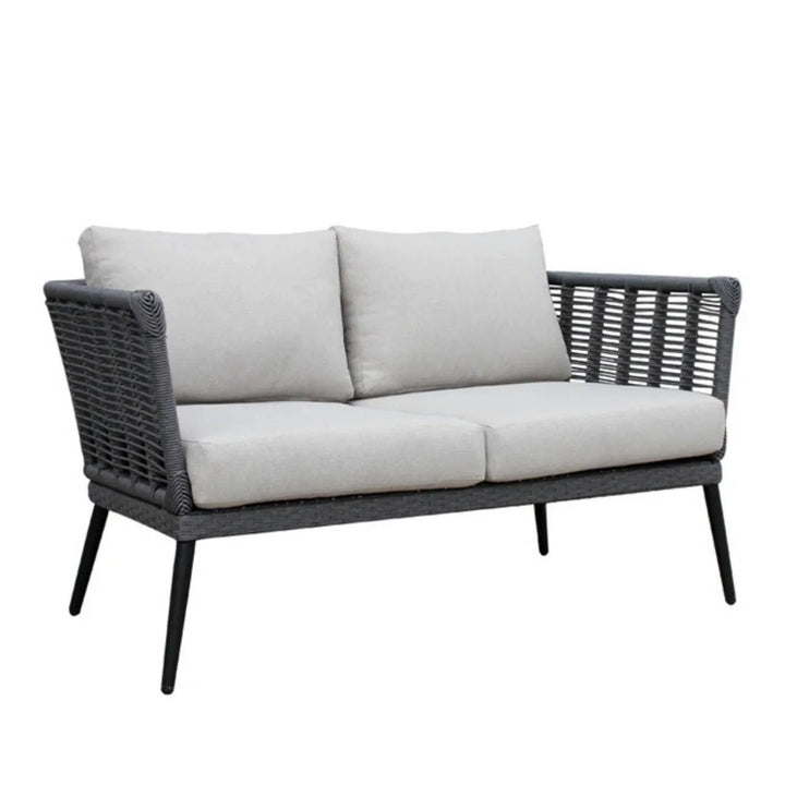 Amirah Outdoor Grey Rope 7-Seater Sofa Set With Glass Top Table