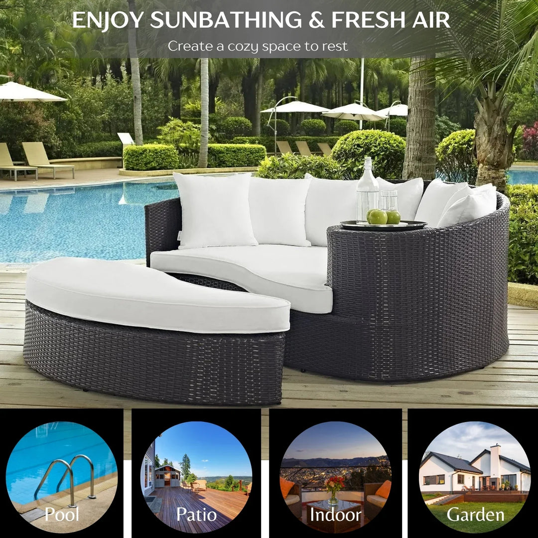 Freja Outdoor Rattan Wicker Daybed (Dark Brown & White)