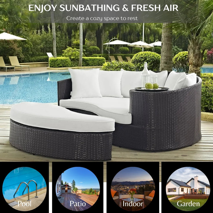 Freja Outdoor Rattan Wicker Daybed (Dark Brown & White)