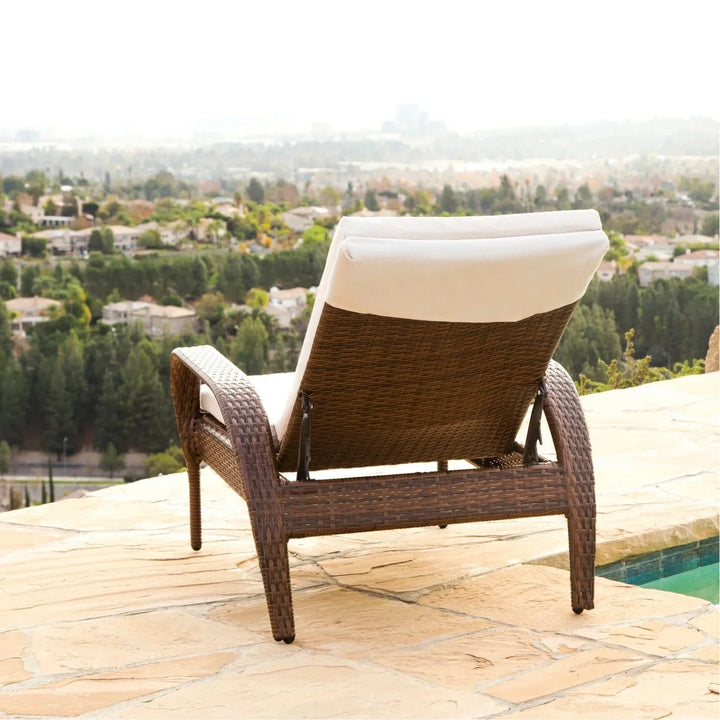 Outdoor Wicker 2 Piece Patio Armchair Recliner with Ottoman
