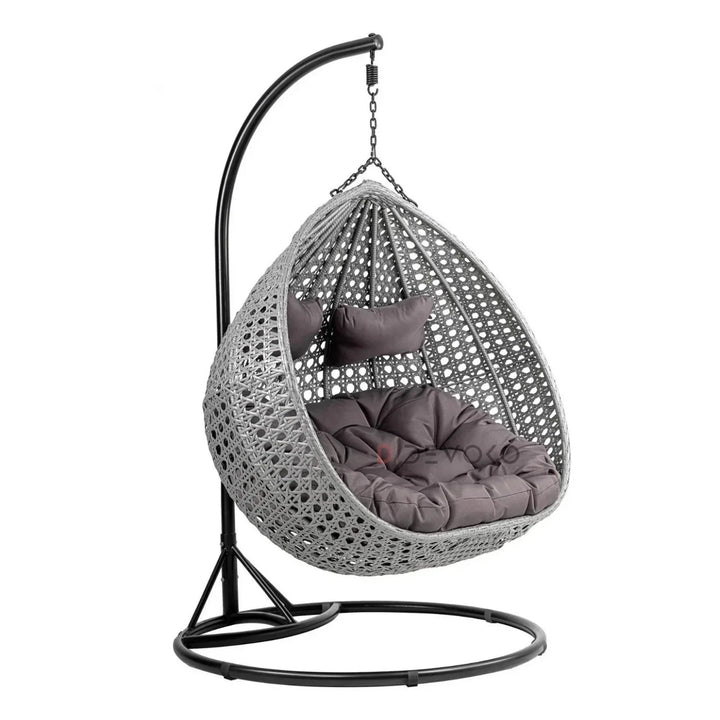 Jia Double Seater Rattan & Wicker Swing (Grey)