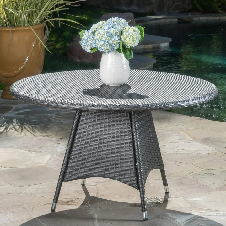 Rokia Outdoor Rattan Wicker Round Patio Table (Black)