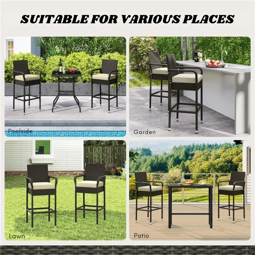 Anneliese Outdoor Rattan Wicker 2-Piece Bar Chairs