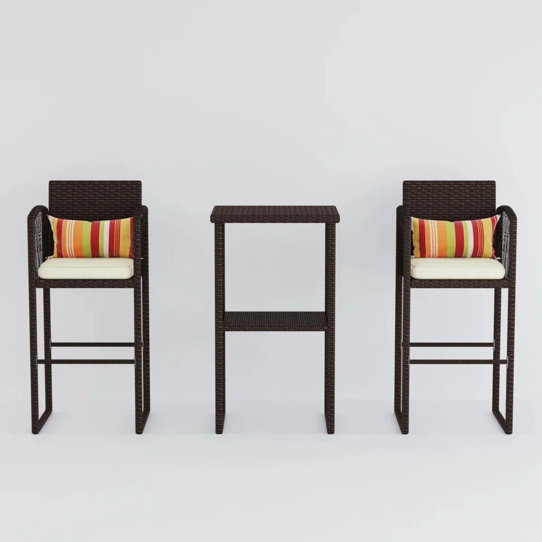 Xaveria Outdoor Rattan Wicker Bar Set With 2-Tier Table